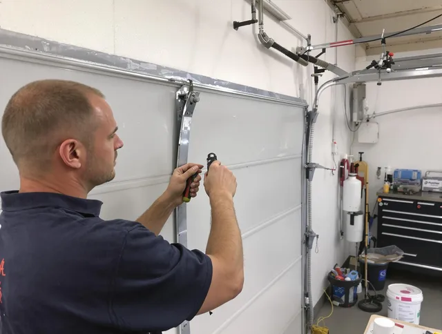 Before and after garage door dent repair by Smithfield Garage Door Repair in Smithfield