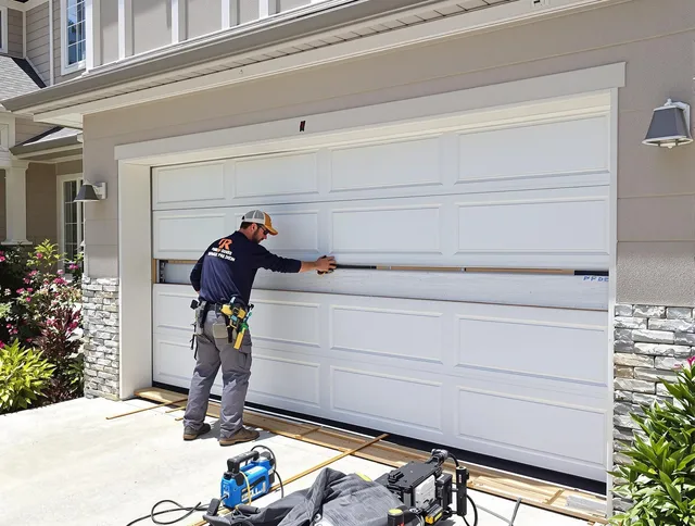 Smithfield Garage Door Repair team performing complete garage door replacement at Smithfield residence