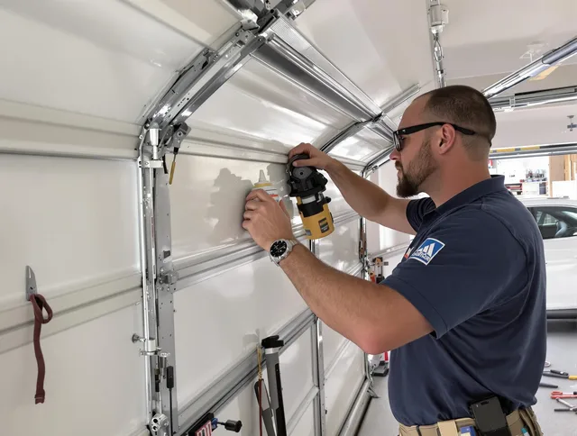 Smithfield Garage Door Repair technician quieting a noisy garage door in Smithfield