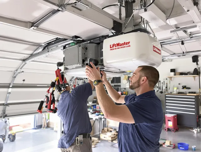 Smithfield Garage Door Repair technician performing advanced diagnostics on garage opener in Smithfield