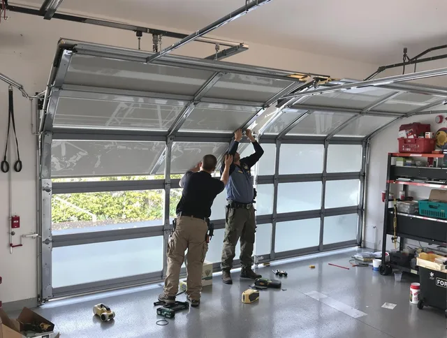 Smithfield Garage Door Repair expert performing precise panel replacement on Smithfield garage door